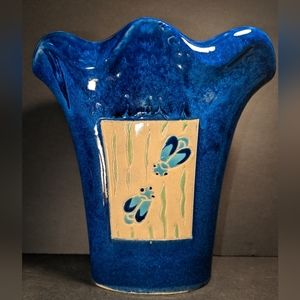 Beautiful Cobalt Blue Glazed Flower Pot Dragonfly International Bazaar
